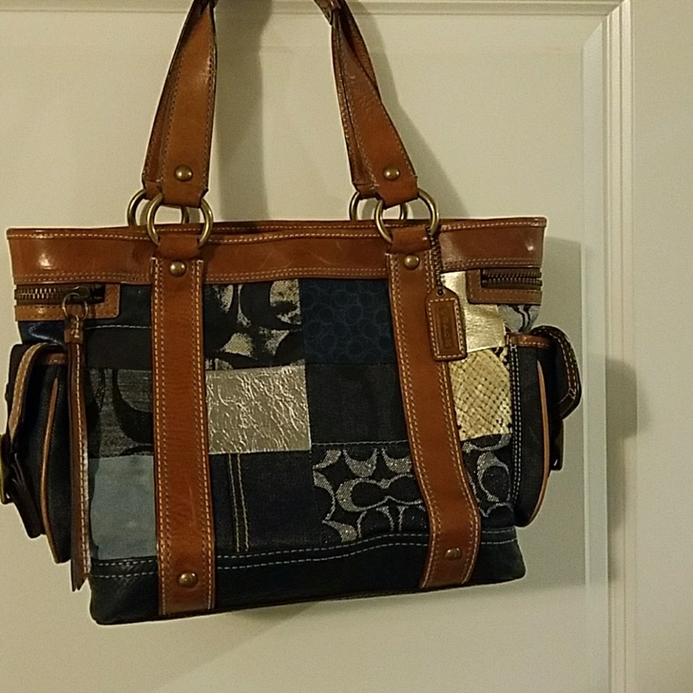 Coach limited edition denim patchwork gallery tote